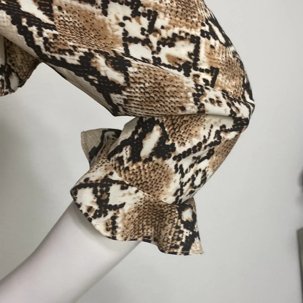 Scully Scarlett Python Print V-Neck 3/4 Sleeve Ruffle Pullover Mini Dress Size S - Picture 7 of 12